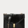 Schwarze Umhängetaschen mit Kroko-Prägung und Umschlagkette für Damen von Ralph Lauren Polo ID Schwarze Umhängetaschen mit Kroko-Prägung und Umschlagkette für Damen von Ralph Lauren Polo ID