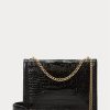 Schwarze Umhängetaschen mit Kroko-Prägung und Umschlagkette für Damen von Ralph Lauren Polo ID Schwarze Umhängetaschen mit Kroko-Prägung und Umschlagkette für Damen von Ralph Lauren Polo ID