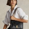 Schwarze Umhängetaschen mit Kroko-Prägung und Umschlagkette für Damen von Ralph Lauren Polo ID Schwarze Umhängetaschen mit Kroko-Prägung und Umschlagkette für Damen von Ralph Lauren Polo ID