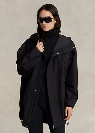 Schwarze wasserabweisende Windjacke mit Kapuze von Ralph Lauren für Damen