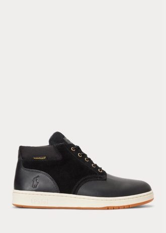 Schwarze wasserdichte Leder-Wildlederstiefel von Ralph Lauren für Herren