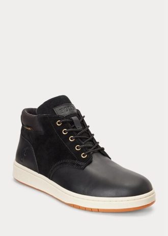 Schwarze wasserdichte Leder-Wildlederstiefel von Ralph Lauren für Herren