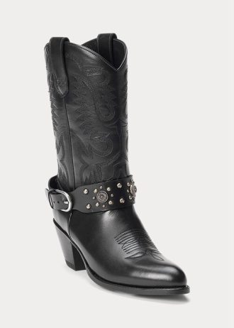 Schwarze Westernstiefel aus Kalbsleder mit Nieten von Ralph Lauren für Damen