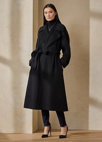 Schwarze Wickelmäntel von Ralph Lauren Leonarda für Damen Schwarze Wickelmäntel von Ralph Lauren Leonarda für Damen