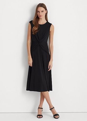 Schwarzes Jerseykleid mit Twist-Front von Ralph Lauren für Damen