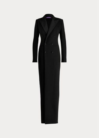 Schwarzes Ralph Lauren Kristian Seiden-Cady-Kleid für Damen