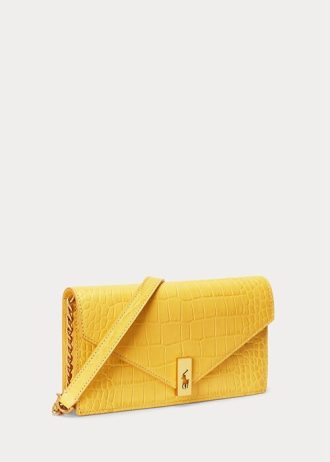 Senfgelbe Ralph Lauren Polo ID Geldbörsen mit Krokodilprägung und Kette für Damen