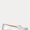 Silber Ralph Lauren Barnsbury Flache Driver-Schuhe aus metallischem Nappaleder für Damen Silber Ralph Lauren Barnsbury Flache Driver-Schuhe aus metallischem Nappaleder für Damen