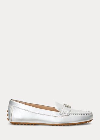 Silber Ralph Lauren Barnsbury Flache Driver-Schuhe aus metallischem Nappaleder für Damen