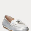 Silber Ralph Lauren Barnsbury Flache Driver-Schuhe aus metallischem Nappaleder für Damen Silber Ralph Lauren Barnsbury Flache Driver-Schuhe aus metallischem Nappaleder für Damen