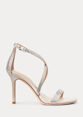 Silberne Ralph Lauren Gabriele Satin & Kristall-Sandalen für Damen