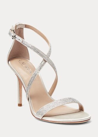 Silberne Ralph Lauren Gabriele Satin & Kristall-Sandalen für Damen