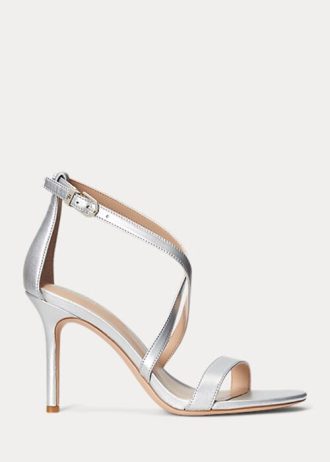 Silberne Sandalen aus Metallic-Leder für Damen von Ralph Lauren Gabriele