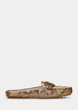 Snake Damen Ralph Lauren Brynn Flache Driver-Schuhe aus geprägtem Leder und Kalbshaar