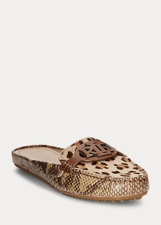 Snake Damen Ralph Lauren Brynn Flache Driver-Schuhe aus geprägtem Leder und Kalbshaar