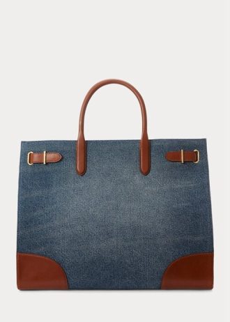 Sunset Indigo Wash/Lauren Damen Ralph Lauren Lederbesatz Denim Große Devyn Tragetaschen