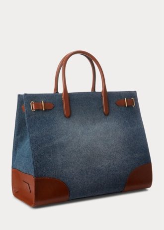 Sunset Indigo Wash/Lauren Damen Ralph Lauren Lederbesatz Denim Große Devyn Tragetaschen