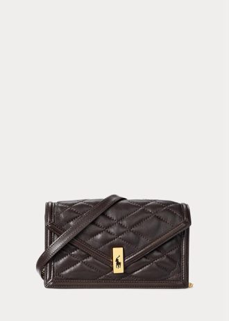 Tabakfarbene Ralph Lauren Polo ID gesteppte Geldbörsen mit Kette für Damen