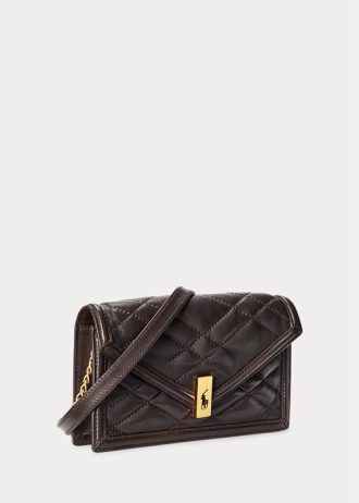 Tabakfarbene Ralph Lauren Polo ID gesteppte Geldbörsen mit Kette für Damen