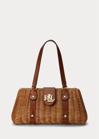 Walnut/Lauren Tan Damen Ralph Lauren Rattan Medium Lilly Satchel Taschen