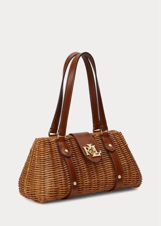 Walnut/Lauren Tan Damen Ralph Lauren Rattan Medium Lilly Satchel Taschen