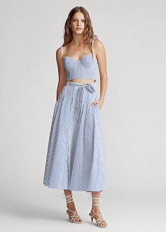 Weiß / Blaue gestreifte A-Linien-Röcke aus Baumwolle von Ralph Lauren für Damen