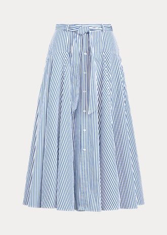 Weiß / Blaue gestreifte A-Linien-Röcke aus Baumwolle von Ralph Lauren für Damen
