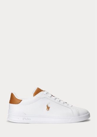 Weiß / Braune Herren Ralph Lauren Heritage Court II Leder-Sneaker