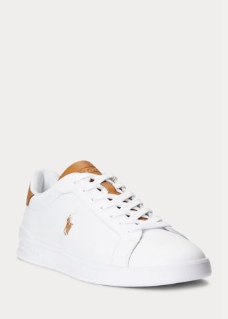Weiß / Braune Herren Ralph Lauren Heritage Court II Leder-Sneaker