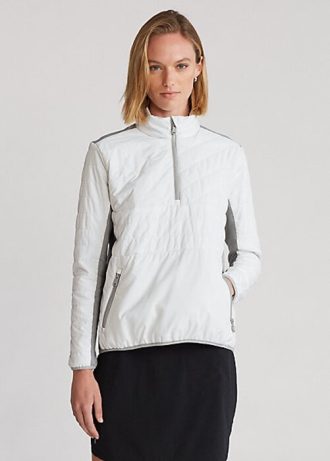 Weiß / Graue Ralph Lauren Hybrid-Sweatshirts mit Viertelreißverschluss für Damen