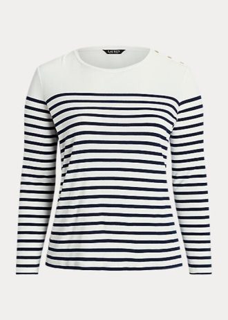 Weiß / Marineblau gestreifte Langarmshirts aus Baumwolle von Ralph Lauren für Damen