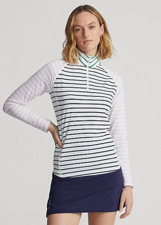 Weiß / Marineblau / Rosa Ralph Lauren Damen gestreifte Stretch-Jersey-Sweatshirts
