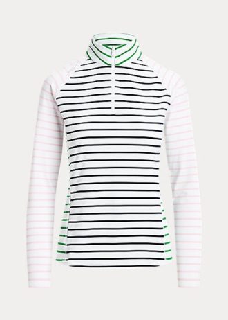 Weiß / Marineblau / Rosa Ralph Lauren Damen gestreifte Stretch-Jersey-Sweatshirts