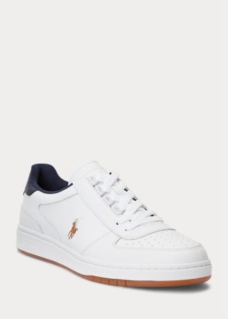 Weiß / Marineblaue Ralph Lauren Court Leder Low-Top Sneakers für Herren