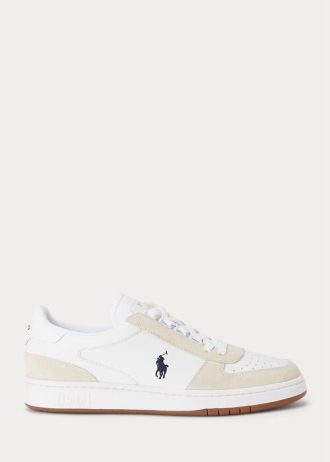 Weiß / Marineblaue Ralph Lauren Court Sneakers aus Leder und Wildleder für Herren