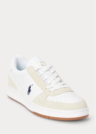 Weiß / Marineblaue Ralph Lauren Court Sneakers aus Leder und Wildleder für Herren