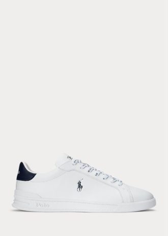 Weiß / Marineblaue Ralph Lauren Heritage Court II Leder-Sneaker für Herren