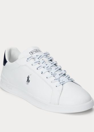 Weiß / Marineblaue Ralph Lauren Heritage Court II Leder-Sneaker für Herren