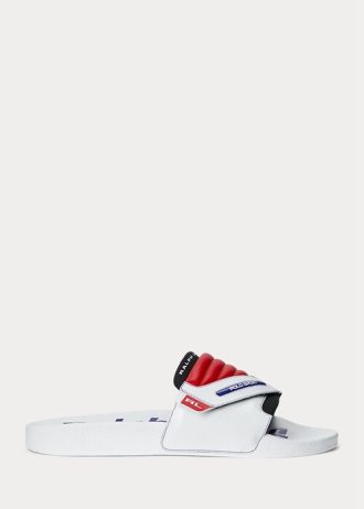 Weiß / Rot Herren Ralph Lauren Color-Blocked Leder Moto Hausschuhe