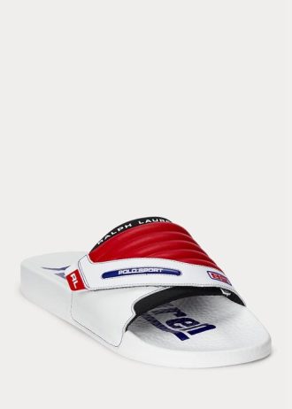 Weiß / Rot Herren Ralph Lauren Color-Blocked Leder Moto Hausschuhe