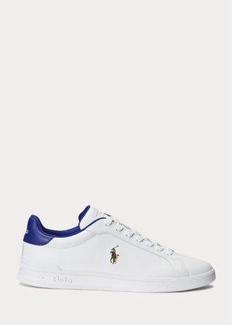 Weiß / Royalblaue Ralph Lauren Heritage Court II Leder-Sneaker für Herren