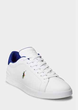 Weiß / Royalblaue Ralph Lauren Heritage Court II Leder-Sneaker für Herren