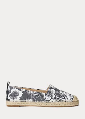 Weiß / Schwarz Damen Ralph Lauren Cameryn III Floral Leder Espadrille