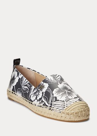 Weiß / Schwarz Damen Ralph Lauren Cameryn III Floral Leder Espadrille