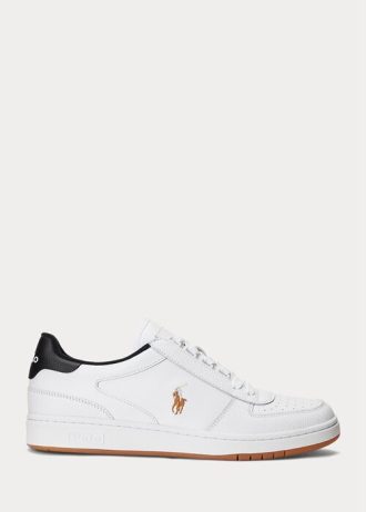 Weiß / Schwarz Herren Ralph Lauren Court Leder Low-Top Sneakers