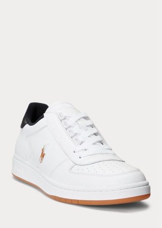 Weiß / Schwarz Herren Ralph Lauren Court Leder Low-Top Sneakers