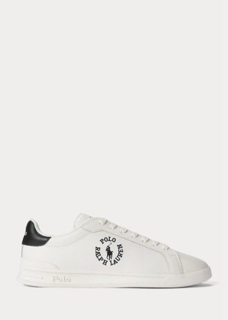 Weiß / Schwarz Herren Ralph Lauren Heritage Court II Leder Sneakers