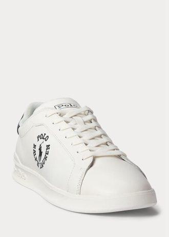 Weiß / Schwarz Herren Ralph Lauren Heritage Court II Leder Sneakers