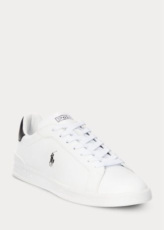 Weiß / Schwarz Herren Ralph Lauren Heritage Court II Leder Sneakers