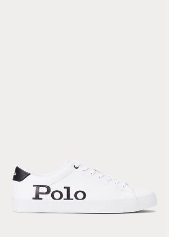 Weiß / Schwarz Herren Ralph Lauren Longwood Logo Leder Sneakers